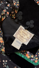 Load image into Gallery viewer, Authentic 1970’s Vintage Black Calico and Velveteen Trapeze Gunne Sax Midi Dress