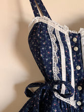 Load image into Gallery viewer, Authentic 1970’s vintage navy calico side tie Gunne Sax midi sundress