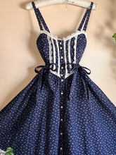 Load image into Gallery viewer, Authentic 1970’s vintage navy calico side tie Gunne Sax midi sundress