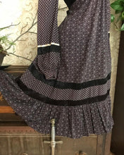 Load image into Gallery viewer, Authentic 1970’s Vintage Black Calico and Velveteen Gunne Sax Dress