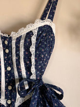 Load image into Gallery viewer, Authentic 1970’s vintage navy calico side tie Gunne Sax midi sundress
