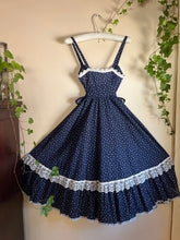 Load image into Gallery viewer, Authentic 1970’s vintage navy calico side tie Gunne Sax midi sundress