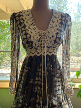 Load image into Gallery viewer, Autumn 1970’s vintage Batik Stain Glass Voile Gunne Sax Maxi Dress