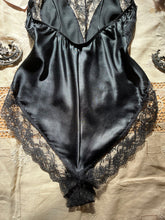 Load image into Gallery viewer, Deadstock 1980’s vintage Black Satin and Lace teddy by Ms Leslee