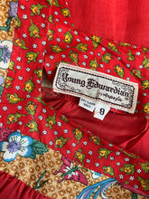 Load image into Gallery viewer, 1970’s Vintage Strawberry Voile and Bird Print Batik Young Edwardian Maxi Dress
