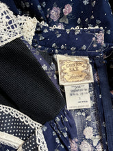 Load image into Gallery viewer, Tiny Authentic 1970’s Vintage Navy Calico Gunne Sax Midi Dress