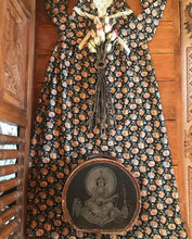 Load image into Gallery viewer, Authentic 1970’s vintage black calico Vicky Vaughn dress