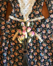 Load image into Gallery viewer, Authentic 1970’s vintage black calico Vicky Vaughn dress