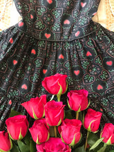 Load image into Gallery viewer, Incredible 1950’s vintage black heart print calico dress