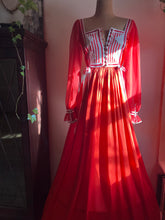 Load image into Gallery viewer, Rare Authentic 1970’s Vintage Rust Satin Rumak Dress