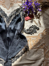 Load image into Gallery viewer, Deadstock 1980’s vintage Black Satin and Lace teddy by Ms Leslee