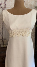 Load image into Gallery viewer, 1960’s Vintage Ivory Linen and Fern Lace Shift Dress and Trained Vest Bridal Set