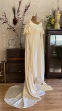 Load image into Gallery viewer, 1960’s Vintage Ivory Linen and Fern Lace Shift Dress and Trained Vest Bridal Set