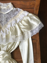 Load image into Gallery viewer, Authentic 1970’s Vintage Ivory Satin and Lace Gunne Sax Bridal dress