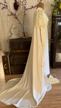 Load image into Gallery viewer, 1960’s Vintage Ivory Linen and Fern Lace Shift Dress and Trained Vest Bridal Set