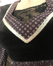 Load image into Gallery viewer, Authentic 1970’s Vintage Black Calico and Velveteen Gunne Sax Dress