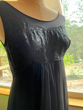 Load image into Gallery viewer, 1960’s vintage black chiffon and lace nightgown by Shadowline