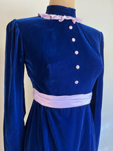 Load image into Gallery viewer, Sale~ Gorgeous 1960’s Vintage Cobalt Blue Velvet Maxi Dress
