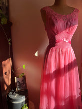 Load image into Gallery viewer, 1950’s Vintage Pink Chiffon Peignoir Nightgown and Robe Set by Vanity Fair