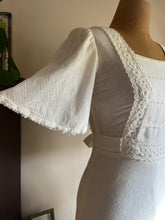 Load image into Gallery viewer, 1970’s Vintage Dreamy Ivory Crepe Flutter Sleeve Maxi dress