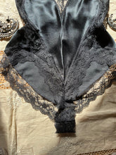 Load image into Gallery viewer, Deadstock 1980’s vintage Black Satin and Lace teddy by Ms Leslee