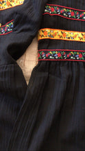 Load image into Gallery viewer, Amazing 1970's vintage black crepe and embroidered ribbon dress by Roberta
