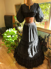 Load image into Gallery viewer, Outrageous 1970’s Vintage Black Cotton Ruffle Dress by Fernando Huertas