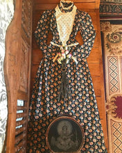 Load image into Gallery viewer, Authentic 1970’s vintage black calico Vicky Vaughn dress