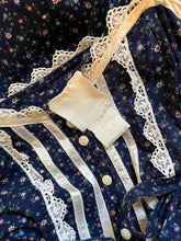 Load image into Gallery viewer, Authentic 1970’s vintage navy calico side tie Gunne Sax midi sundress