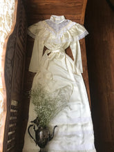 Load image into Gallery viewer, Authentic 1970’s Vintage Ivory Satin and Lace Gunne Sax Bridal dress
