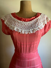 Load image into Gallery viewer, 1950’s Vintage Sheer Cotton and Lace dress by Vicky Vaughn Juniors