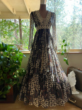 Load image into Gallery viewer, Autumn 1970’s vintage Batik Stain Glass Voile Gunne Sax Maxi Dress