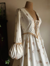 Load image into Gallery viewer, Medieval 1960's vintage Ivory Flocked Poplin black label Gunne Sax dress