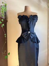 Load image into Gallery viewer, Dramatic 1980’s Vintage Black Karan Okada Wiggle Dress