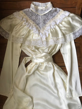 Load image into Gallery viewer, Authentic 1970’s Vintage Ivory Satin and Lace Gunne Sax Bridal dress