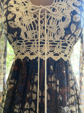 Load image into Gallery viewer, Autumn 1970’s vintage Batik Stain Glass Voile Gunne Sax Maxi Dress
