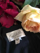 Load image into Gallery viewer, Amazing 1970's vintage black crepe and embroidered ribbon dress by Roberta