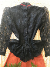 Load image into Gallery viewer, Authentic 1980’s vintage black lace Gunne Sax blouse