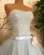Load image into Gallery viewer, Darling 1950’s vintage birds egg blue tulle and lace gown