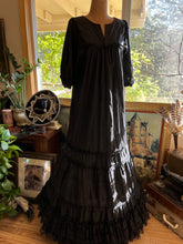 Load image into Gallery viewer, Outrageous 1970’s Vintage Black Cotton Ruffle Dress by Fernando Huertas