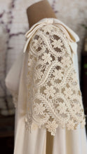 Load image into Gallery viewer, 1960’s Vintage Ivory Linen and Fern Lace Shift Dress and Trained Vest Bridal Set