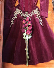 Load image into Gallery viewer, 1970’s vintage burgundy velveteen Gunne Sax midi dress