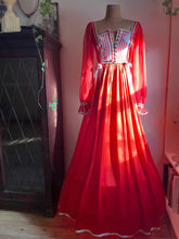 Load image into Gallery viewer, Rare Authentic 1970’s Vintage Rust Satin Rumak Dress