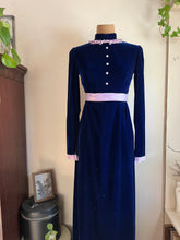 Load image into Gallery viewer, Sale~ Gorgeous 1960’s Vintage Cobalt Blue Velvet Maxi Dress