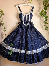 Load image into Gallery viewer, Authentic 1970’s vintage navy calico side tie Gunne Sax midi sundress