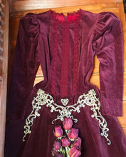 Load image into Gallery viewer, 1970’s vintage burgundy velveteen Gunne Sax midi dress
