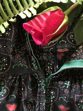 Load image into Gallery viewer, Incredible 1950’s vintage black heart print calico dress