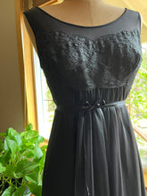 Load image into Gallery viewer, 1960’s vintage black chiffon and lace nightgown by Shadowline