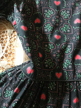 Load image into Gallery viewer, Incredible 1950’s vintage black heart print calico dress