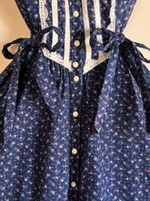 Load image into Gallery viewer, Authentic 1970’s vintage navy calico side tie Gunne Sax midi sundress